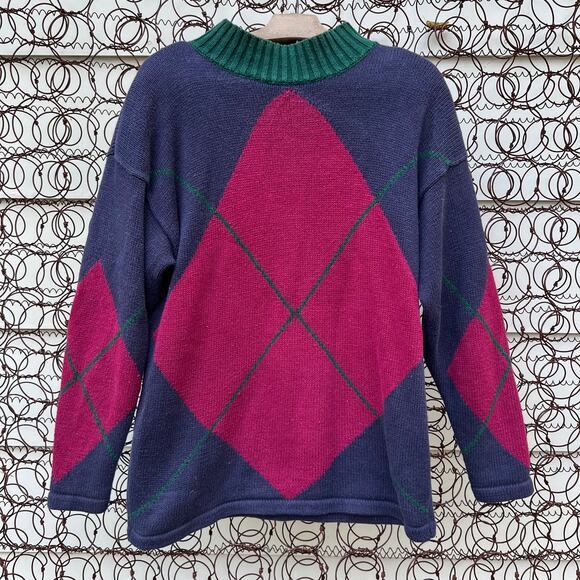Vintage 90s Idioms argyle diamond knit oversized sweater - Picture 1 of 6